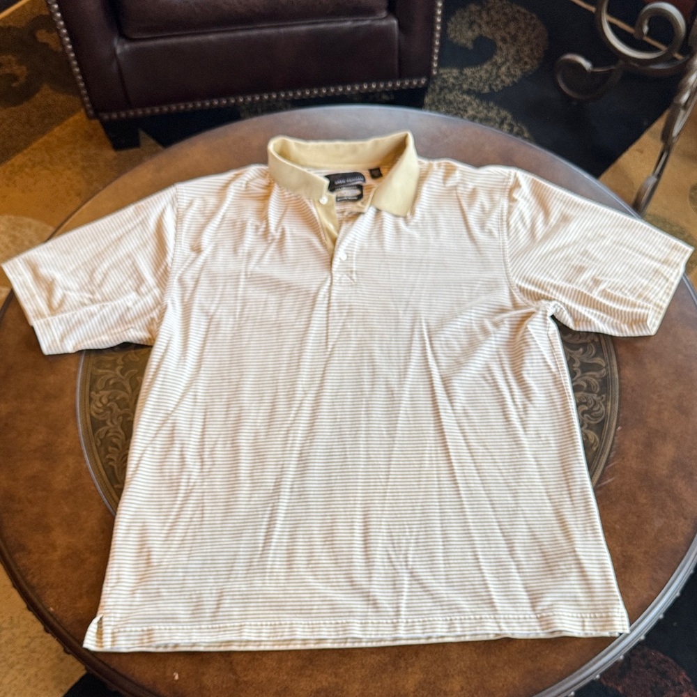 XXL Greg Norman Collection Men's Cream Polo with Subtle Light-tan Stripes